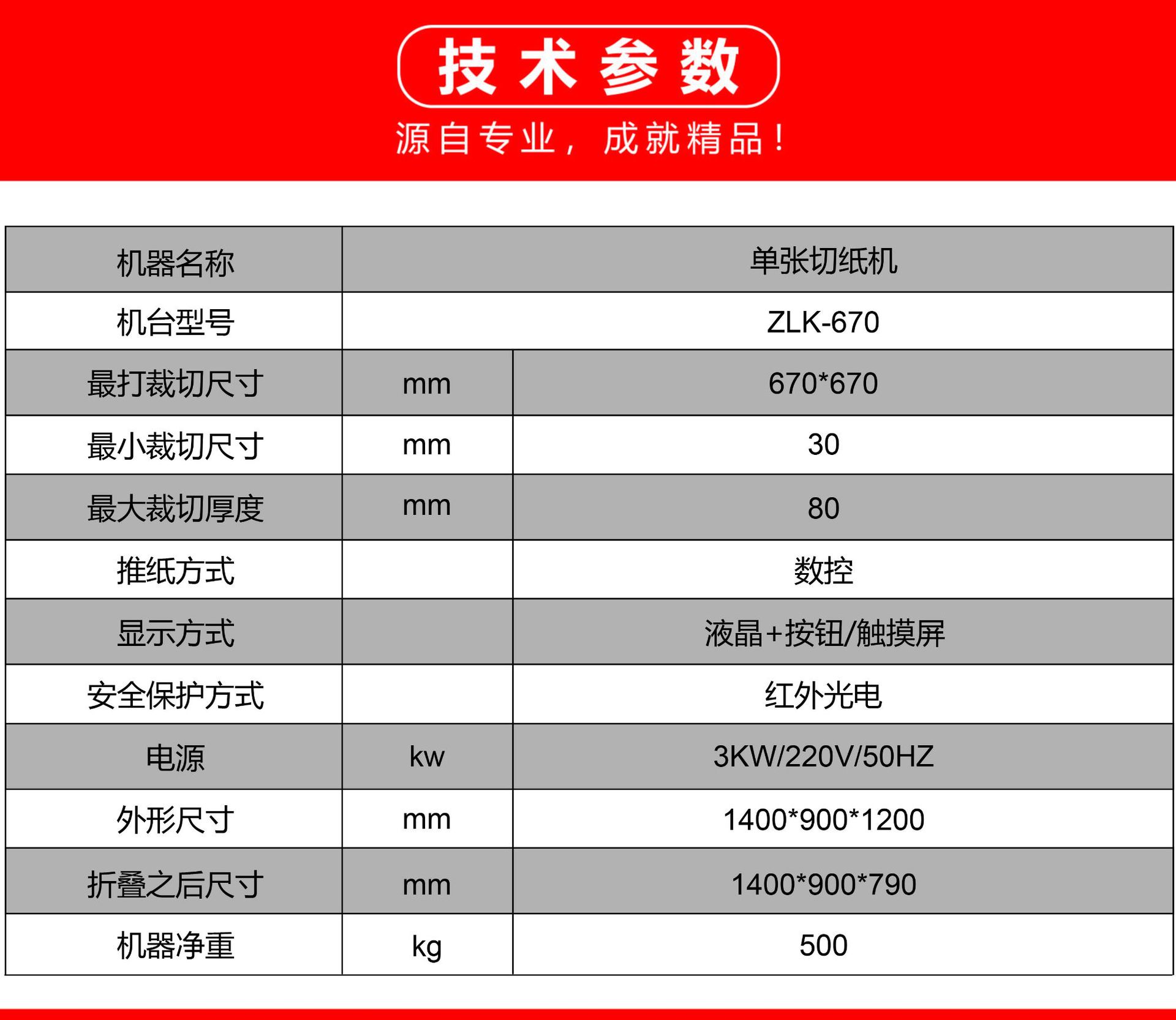 切纸机技术参数